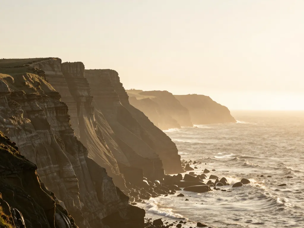 Coastal cliff landscape with layered depth